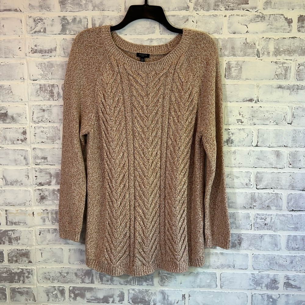 Talbots Sweater Women’s XL Petite Cream Marbled Herringbone Knit Cotton Granola